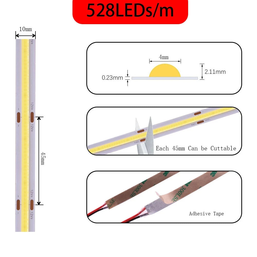 COB LED Strip Light High Density Flexible FOB COB