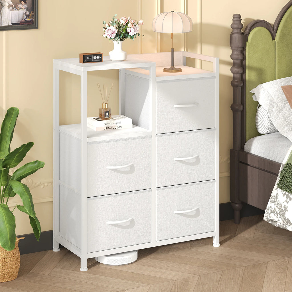 JHK 5 Fabric Drawer Chest with Raised Shelf Metal