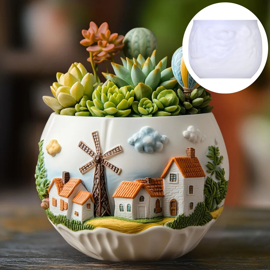 Sea Bay Canyon Relief Succulent Plant Flower Pot Resin Silicone Mold Mountain Range Sea Sunrise Relief Storage Box Gypsum Molds