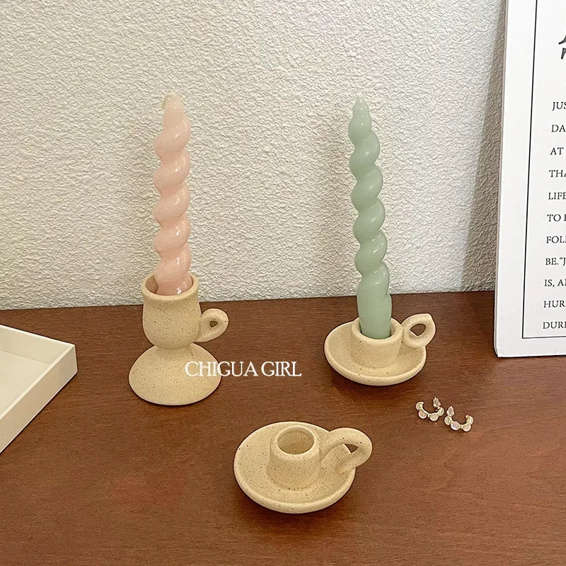 Ceramic Candle Holder Retro Plain Ceramic Aromatherapy Candlestick Photo Props Nordic Home Decoration Ornament