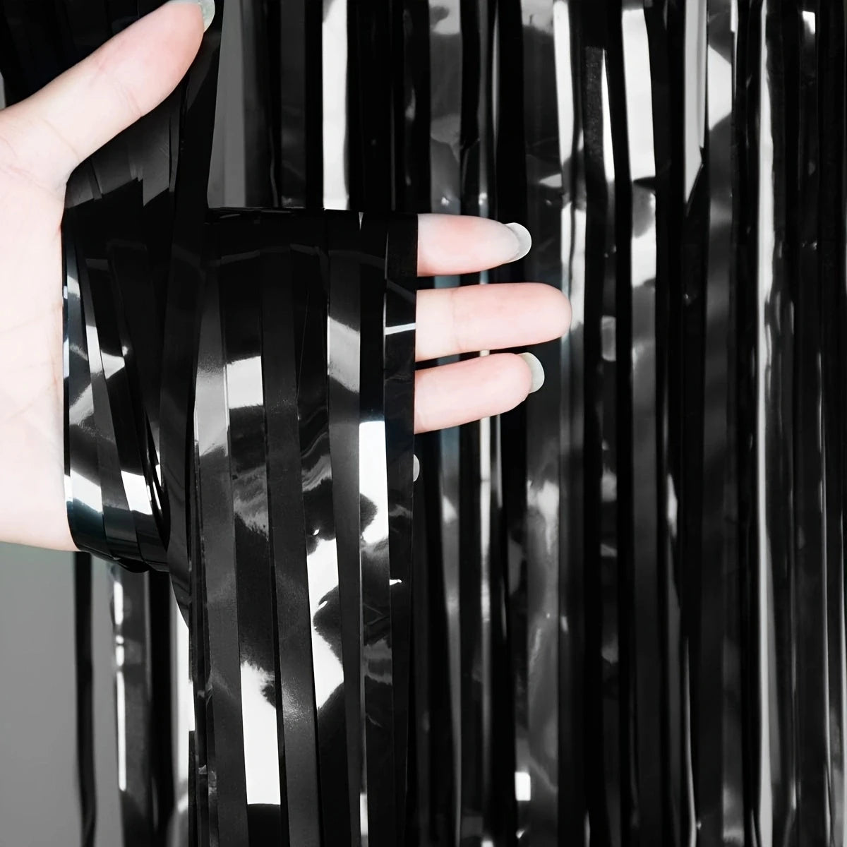 Black Tassel Background Decoration Set Metallic Foil Tassel Curtain