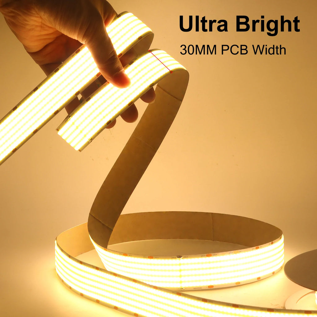 Ultra Bright COB LED Strip Lights 12V 24V 1600LEDs/M Flexible Tape Ribbon 30mm Wide Home Lamp Strip for Room Bedroom Kitchen