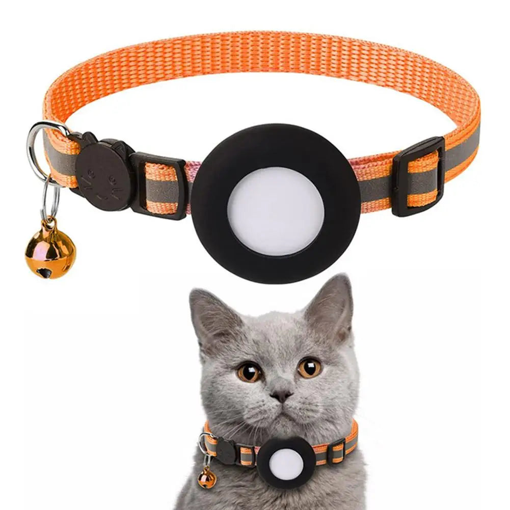 Pet Cat GPS Protective Sleeve With Bell Cute Reflective Cat Collar Address Night Tracking Cover Anti-Lost Cat Necklace