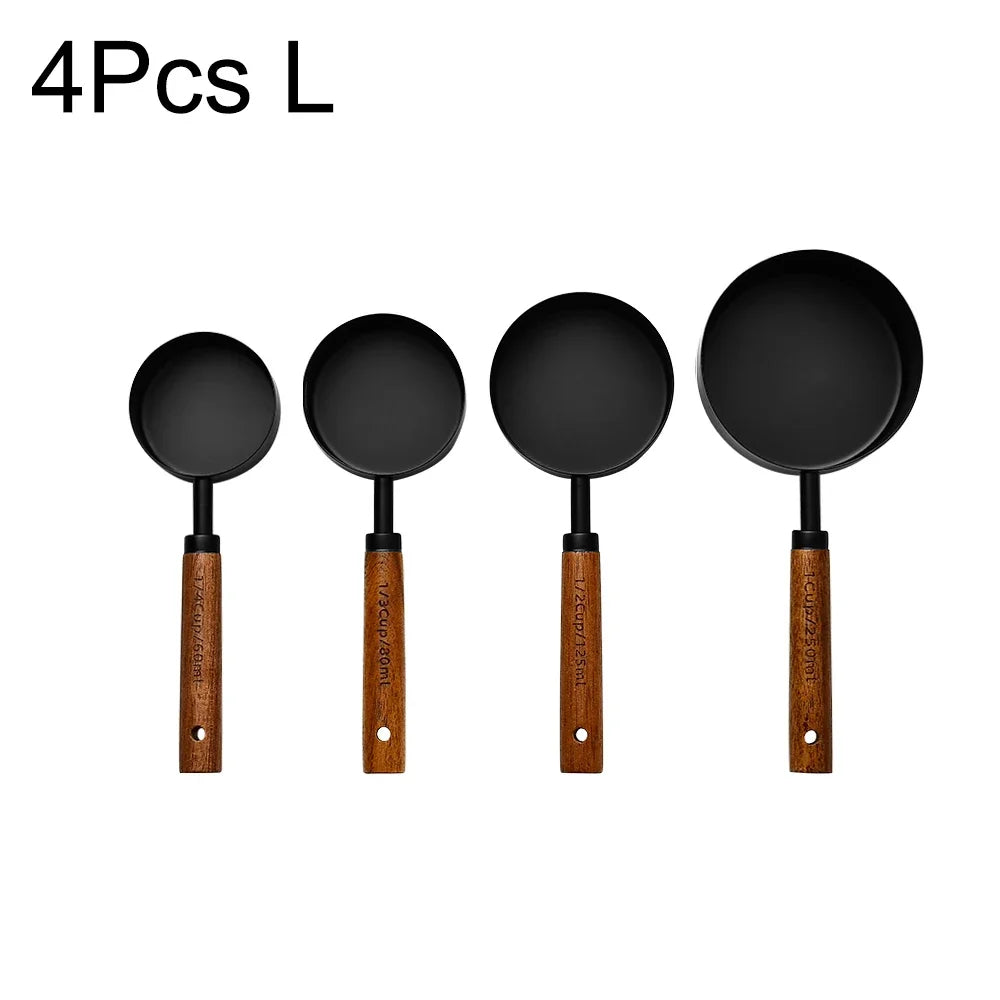 1/4Pcs Stainless Steel Measuring Cups and Spoons Set with Wooden Handles Multifunctional Baking Tool for Cooking and Baking