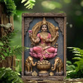 Metal Goddess Durga Lakshmi Statue - Iron Wall Art Decor with Gold Red Sari, 20x30cm Hindu Altar & Home Temple Decor, Spiritual