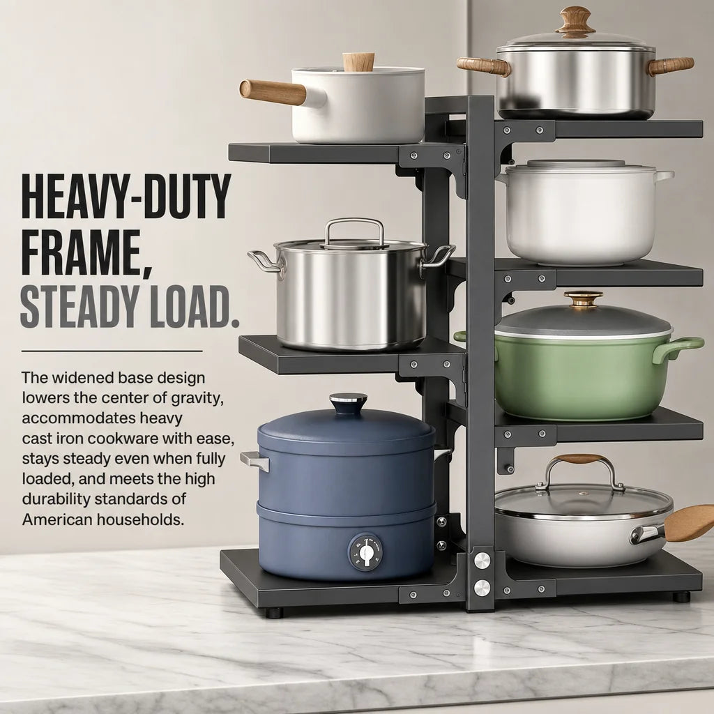 A Height-Adjustable 2/3/4/5/7-Layer Adjustable Stainless Steel Kitchen Storage Rack, Kitchen Storage Shelf, Multi-Layer Drain Organizer for Pots, Pans and Tableware, Painted Finish, Black, Kitchen Storage | Shelf, Kitchen Sin