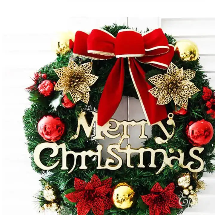 30cm Artificial Christmas Wreath For Front Door Red Bow Bell Christmas Wreath Door Hanging Window Ornaments Christmas Decoration