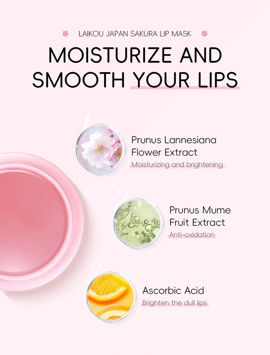 8g LAIKOU Sakura Lip Sleeping Mask Hydrating Moisture Nutriousing Wrinkle Smoothing Dryness Lip Mask Korean Cosmetics Skin Care