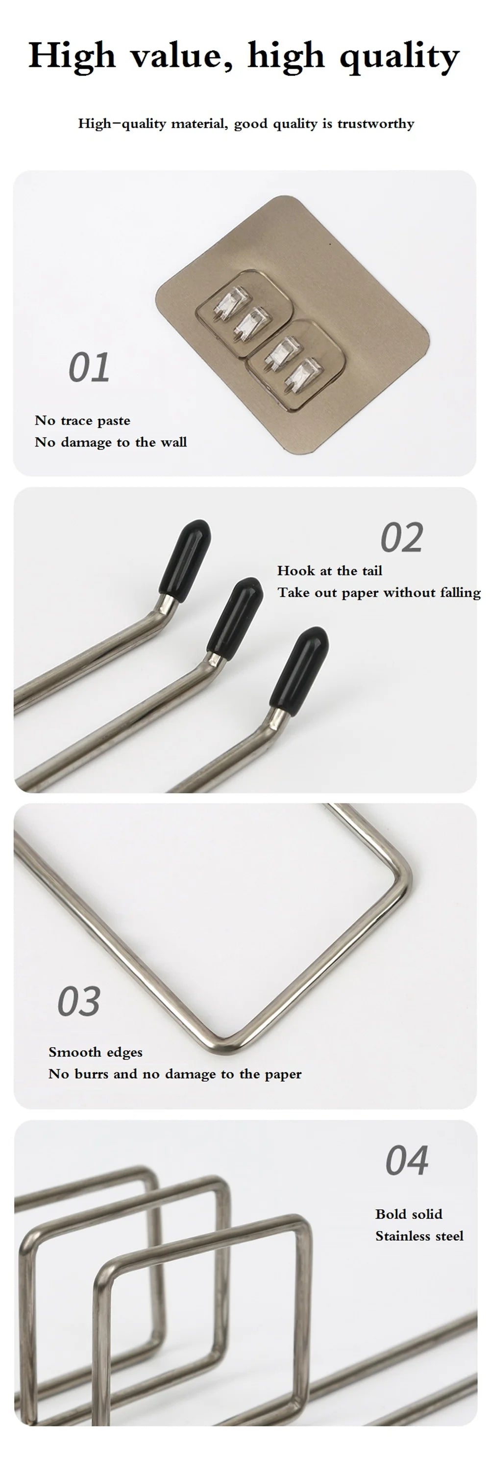 Hanging Paper Roll Towel Holder Bathroom Toilet Storage Stand Kitchen Organizer Napkin Rack Stainless Steel Adhesive Wall Mount