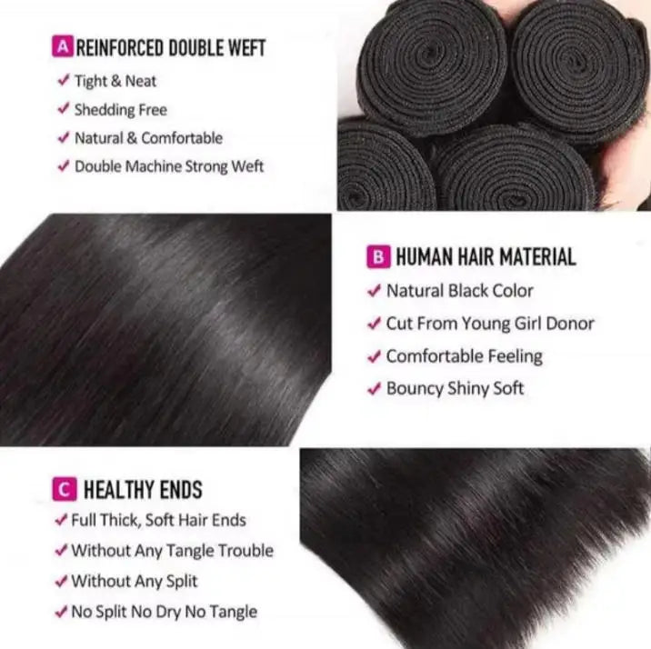 40 42 Inch Long Straight Human Hair Bundles Natural Brazilian