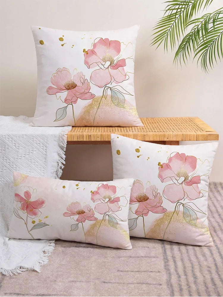 1pc Floral Print Cushion Cover Without Filler, Modern Throw Pillow Case For Sofa, Home Decor Party Decoration 17.7in