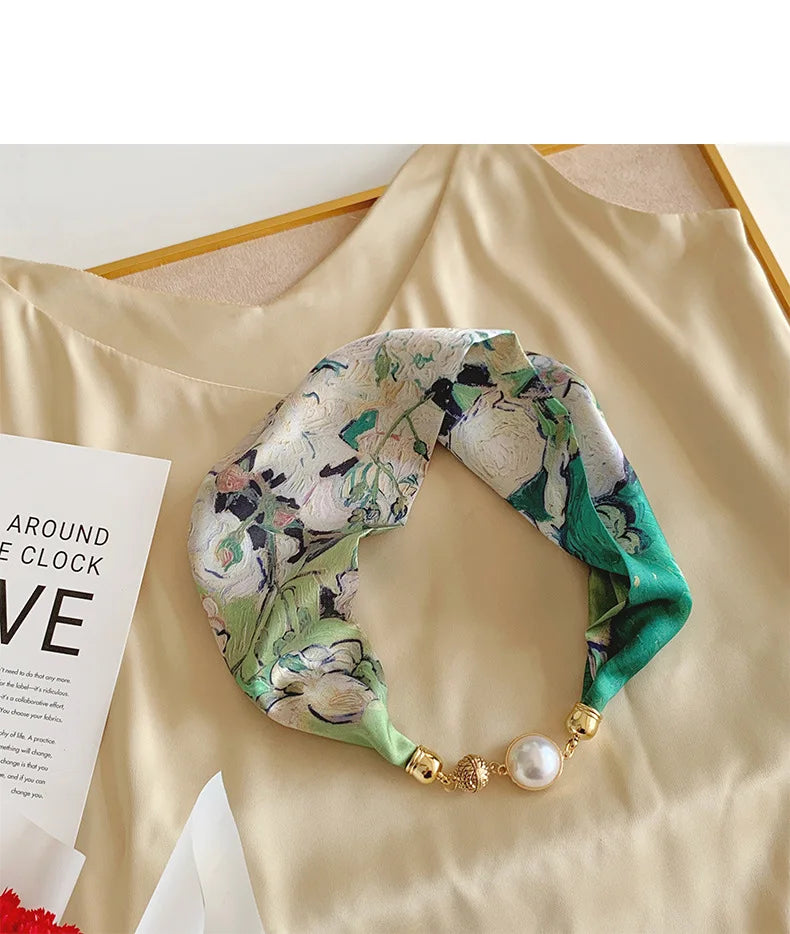 Imitation Silk Scarf Magnetic Buckle Necklace Pendant Wearing Spring and Autumn Cervical Protection for Women