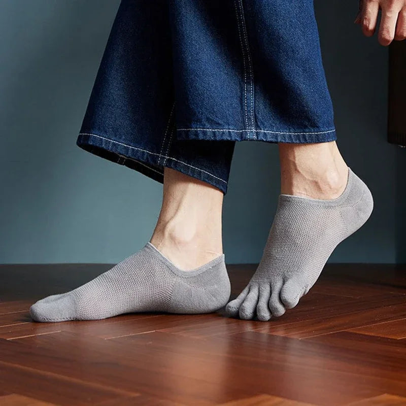 2 Pairs/Lot Men's Cotton Toe Crew Socks High Quality Breathable Sports Running Ankle Cotton Short Five Fingers Socks