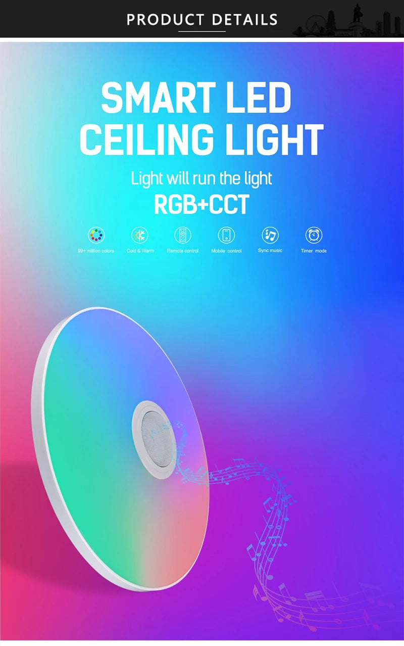 Tuya Smart Audio Ceiling Light APP Remote Control RGB Ambient Lamp Living Room Bedroom Home Decor LED Music Ceiling Lights