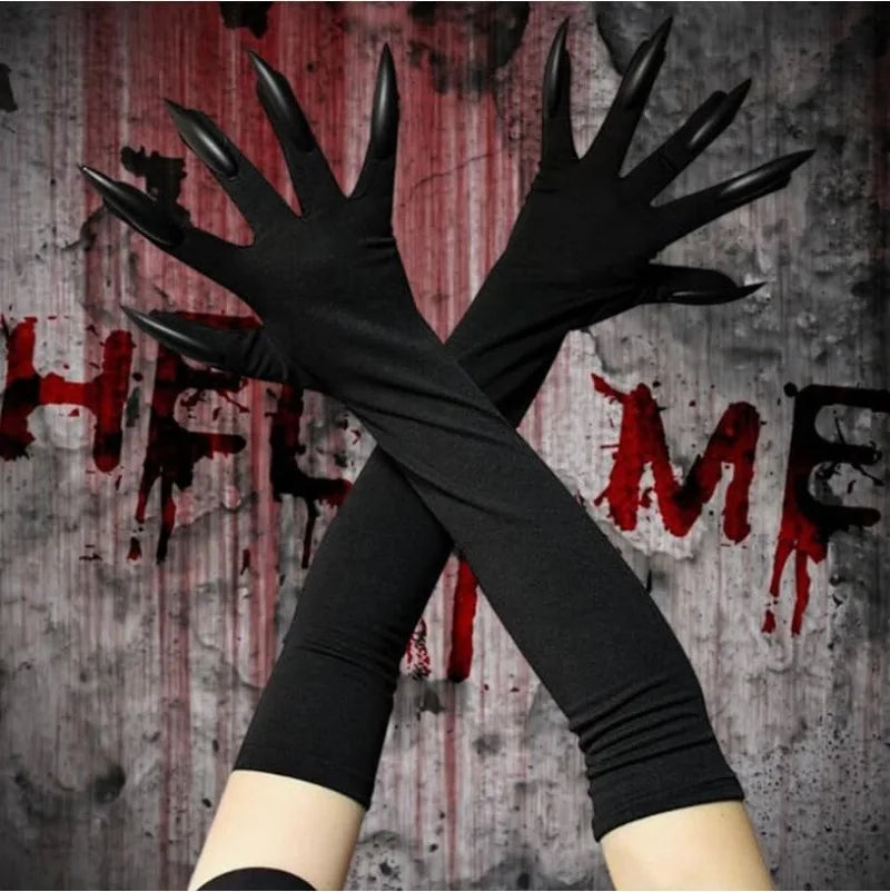 5/1pair Scary Long Nails Gloves Halloween Cosplay Ghost Claw Black Nails Finger Gloves Arm Sleeves Party Costumes Props Supplies