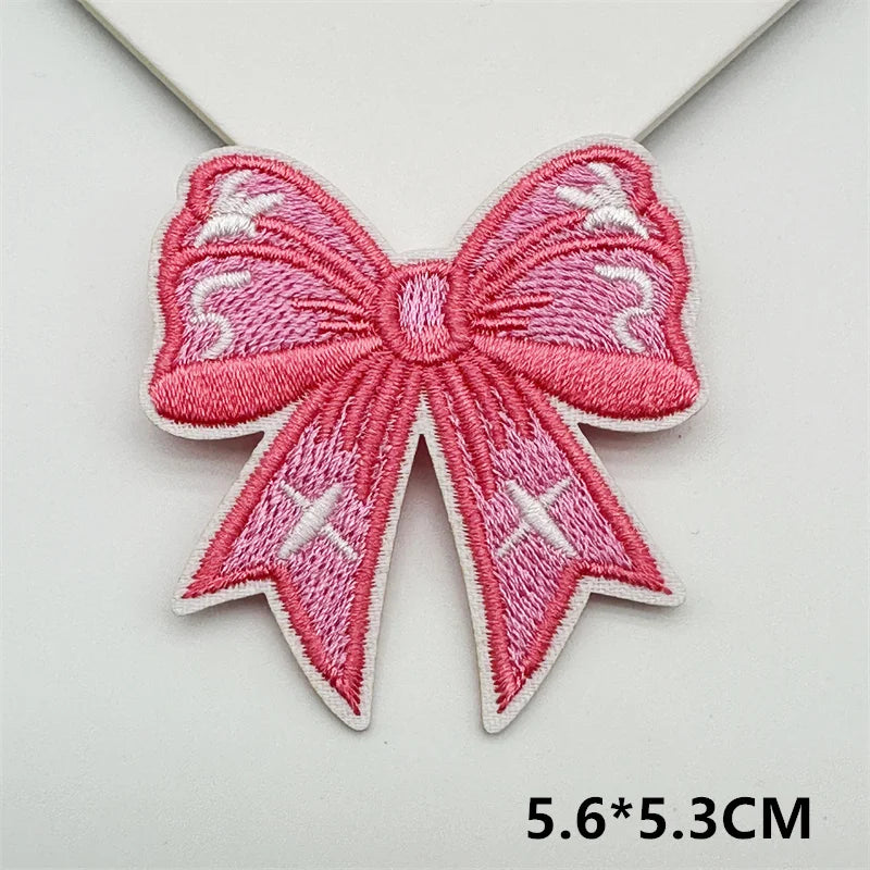 Cartoon Embroidery Sticker Decorative Ironing Sticker Sewing DIY Pink Bowknot Clothing Shoes Hat Bag Patch