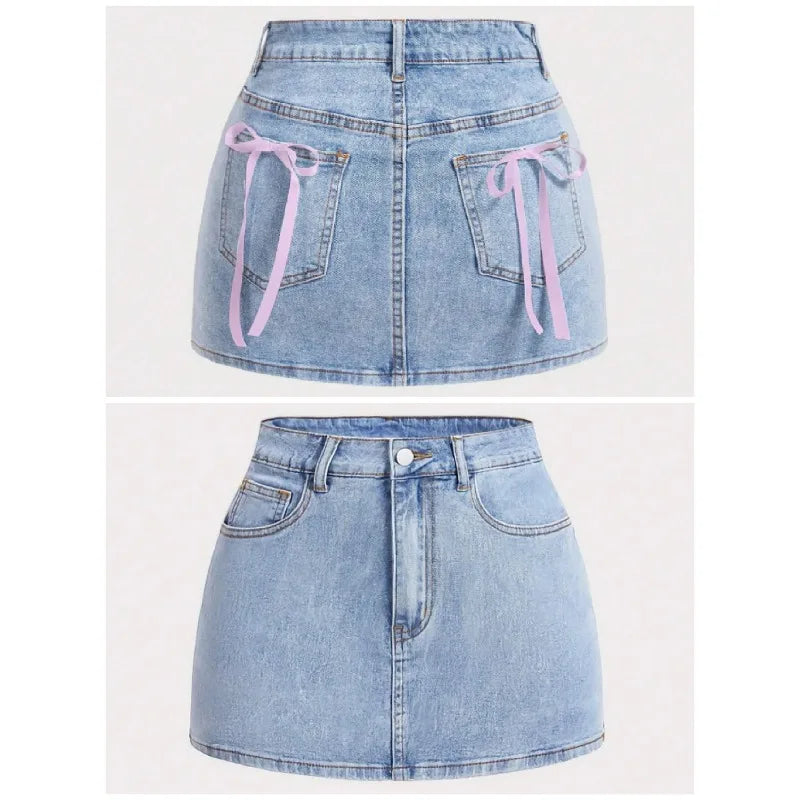 Women's Y2K Light Blue Denim Mini Skirt High Waist A-Line Skirt