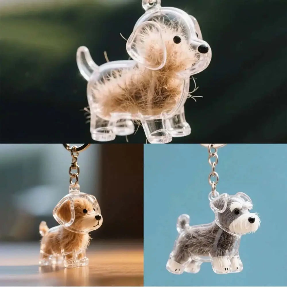 Dog Shape Dog Hair Storage Box Transparent Hair Grooming Pet Hair Keychain DIY Handmade Acrylic Puppy Pendants Backpack