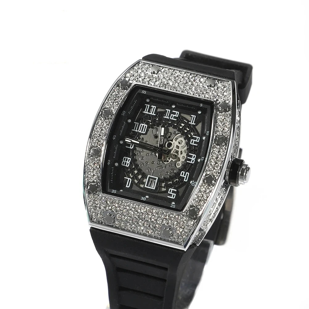 Sqaure Dial Quartz Watch Full Rhinestones Iced Out Wrist Watches
