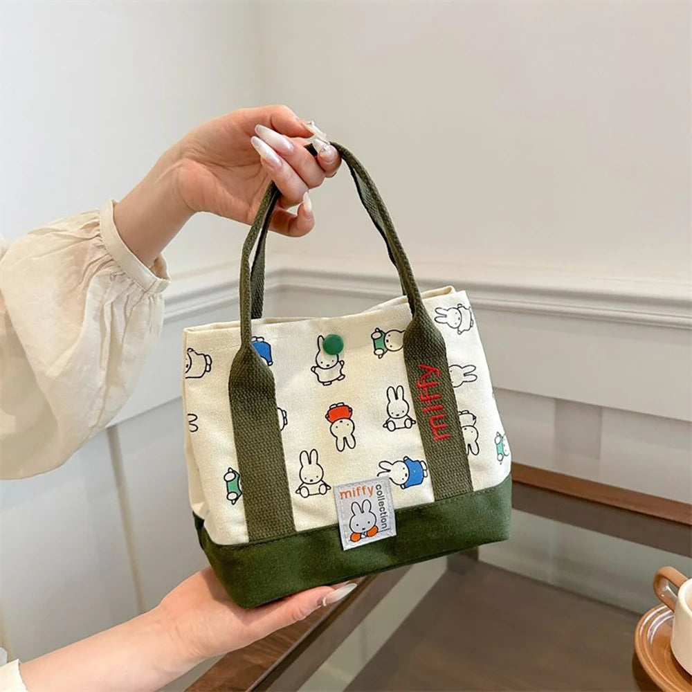 Kawaii Miffy Cute Handbag Cartoon Rabbit Canvas Embroidery Fashion Bento Multifunctional Storage Bag Girl Gift