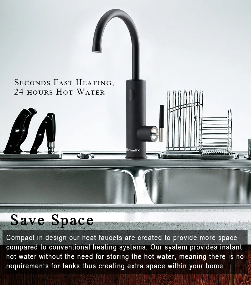 Briwellna Electric Water Heater 220V Flowing Heater Kitchen Faucet 2 in 1 Tap Tankless Water Heating Mixer Electric Geyser