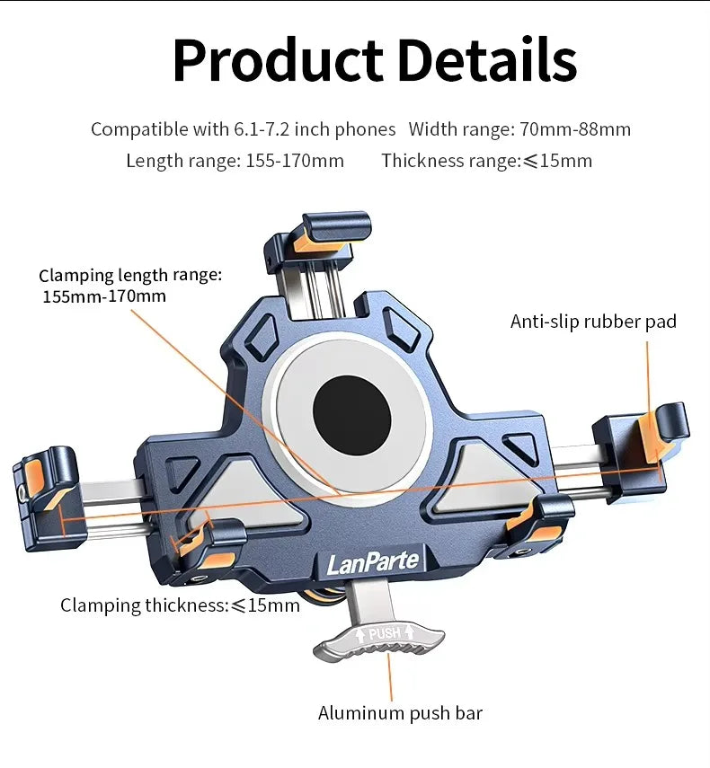 Metal Shockproof Motorcycle Phone Holder 4 Vibration Dampener 15W Wireless Charger Fast Charging Motorbike Bicycle Bike Stand