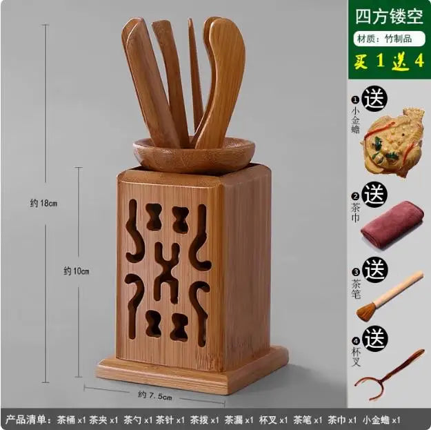 Kungfu Tea Set Accessories, Tea Ceremony, Six Gentlemen Whole Set, Black Sandalwood, Solid Wood Tea Clip, Bamboo Tweezers