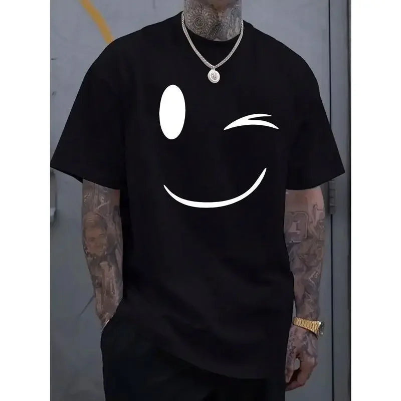 Men's Summer Casual T Shirt Fashionable Smiling Face Print