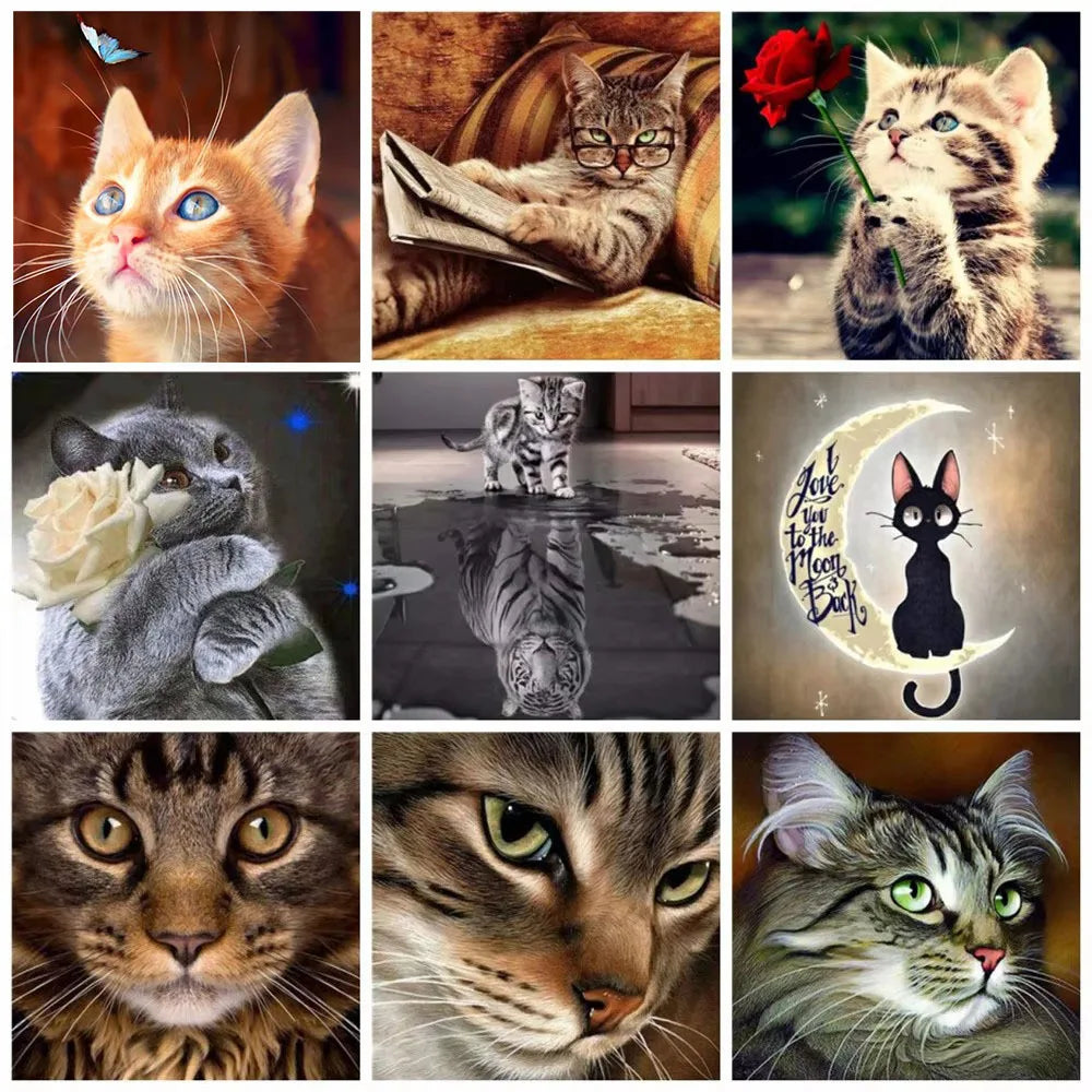 Huacan Diy Diamond Painting Full Drill Cat Home Decor Diamond Art Embroidery Mosaic Animal Wall Sticker