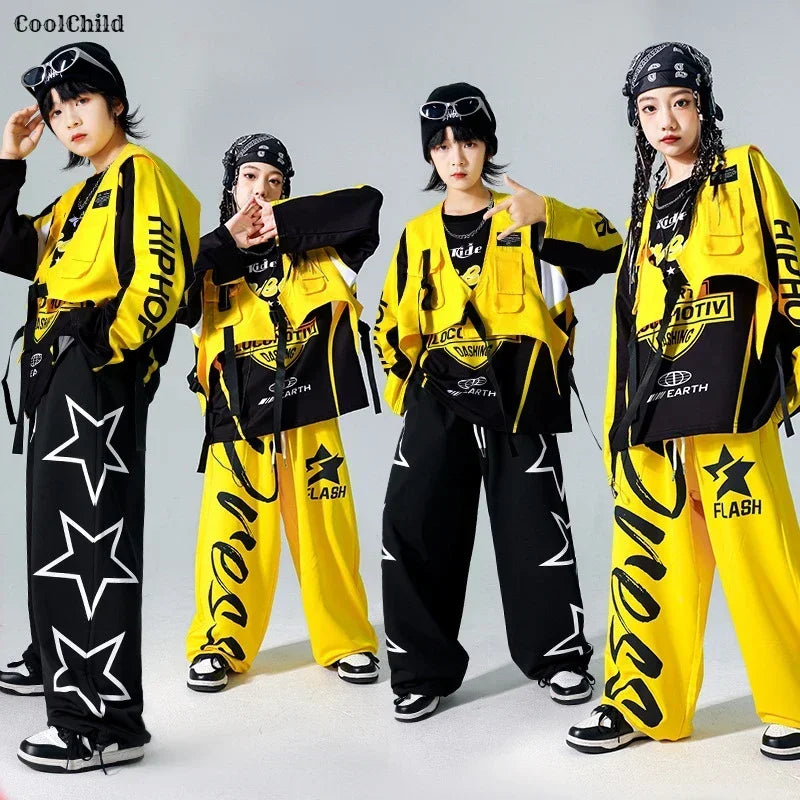 Boys K-pop Sweatshirt Fashion Vest Sweatpants Girls Hip Hop Joggers Pants Costumes Child Streetwear Kids Jazz Dance Clothes Sets