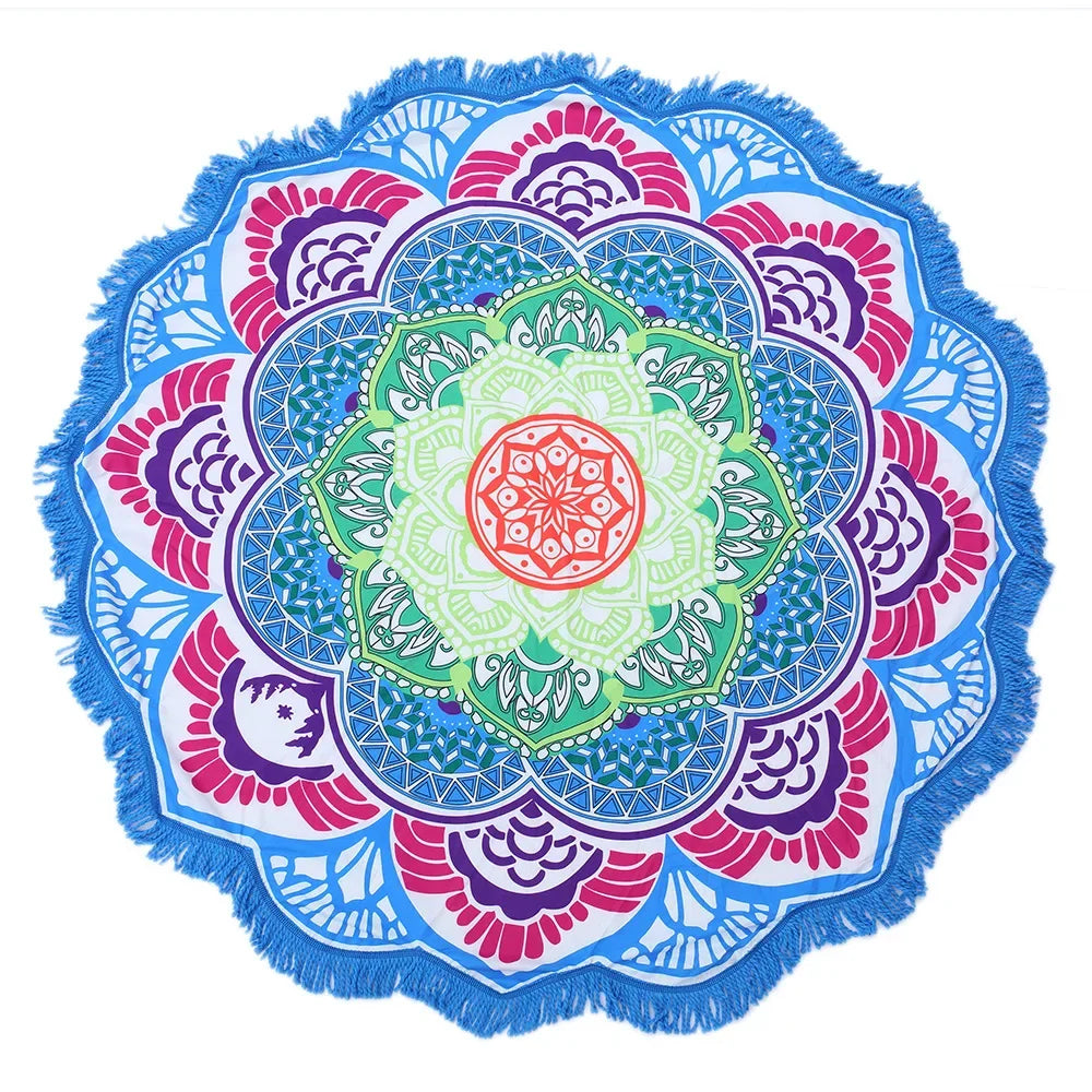 Yoga Mat Chakra Beach Towel Tassel Toalla Mandala Tapestry Sunblock Round Cover-Up Bath Towel Lotus Bohemian  150cm