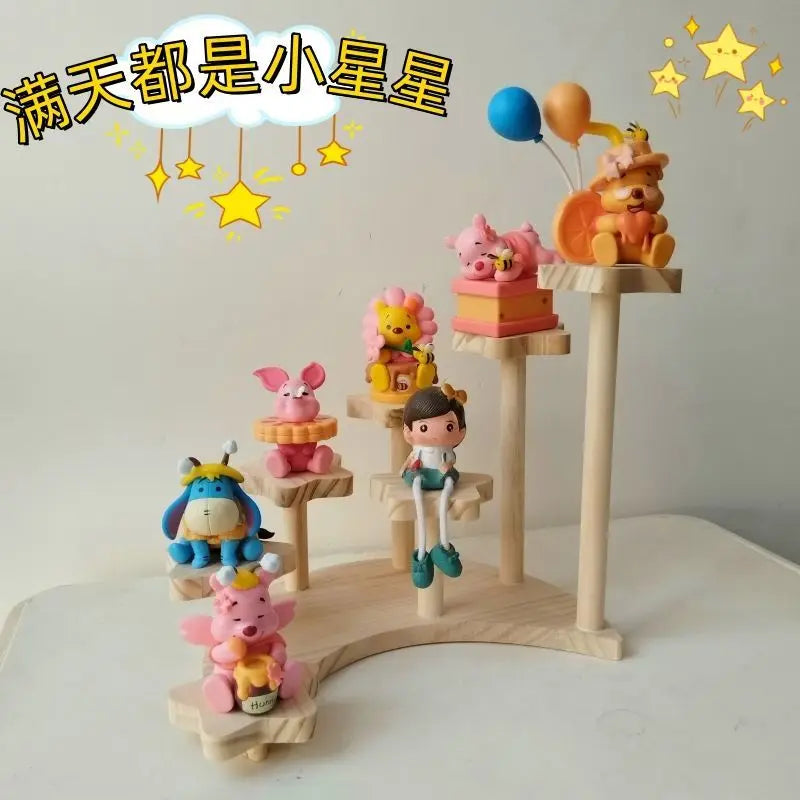 Home Storage Wood Handmade Storage Holders Desktop Doll Handmade Character Blind Box Ladder Storage Display Stand Organizer