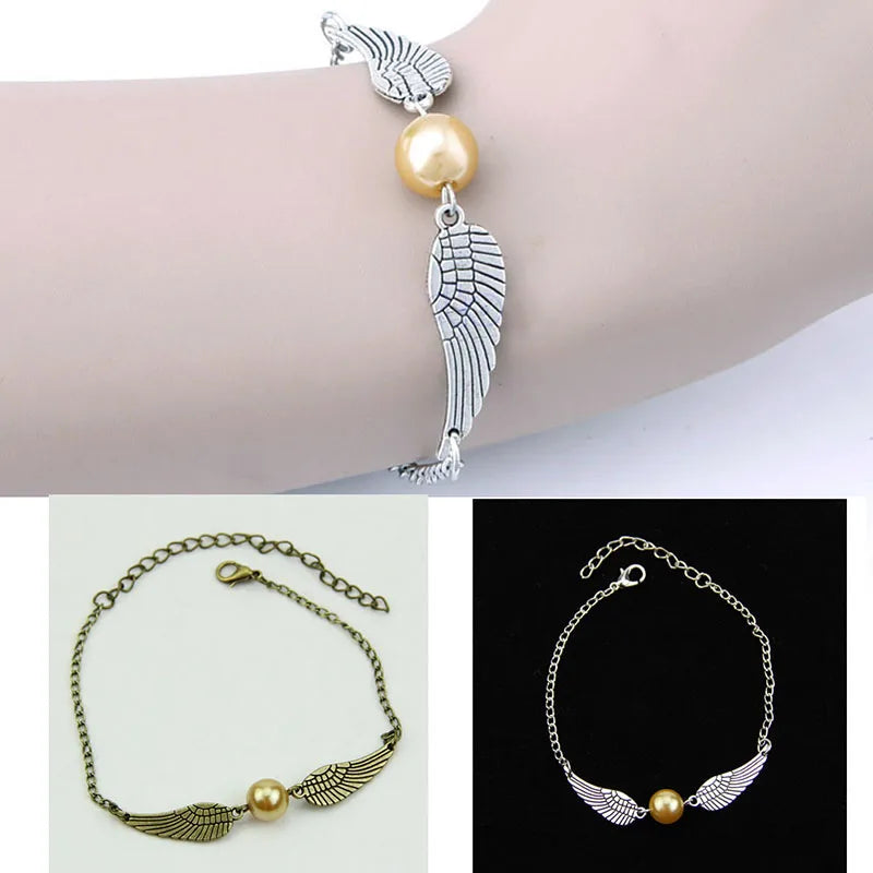 Vintage Jewelry Retro Tone Golden Snitch Pocket Wings Bracelet Pulseras for Men and Women Bijou Statement Jewelry