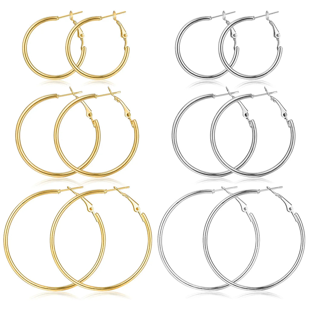 3 Pairs Hyperbole Big Gold Color Metal Hoop Earrings