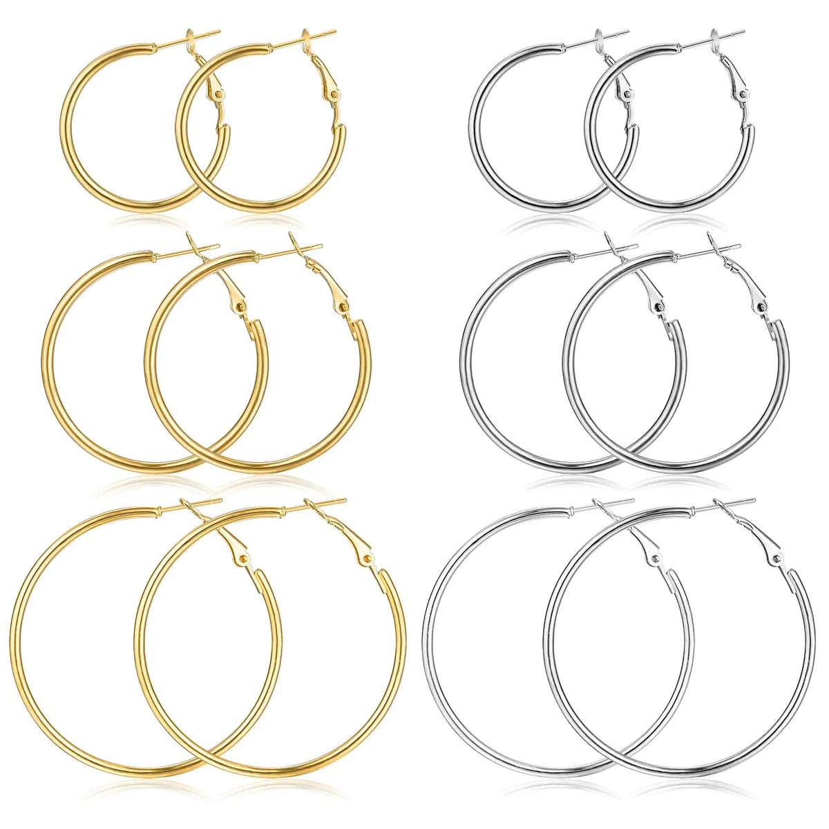 3 Pairs Hyperbole Big Gold Color Metal Hoop Earrings