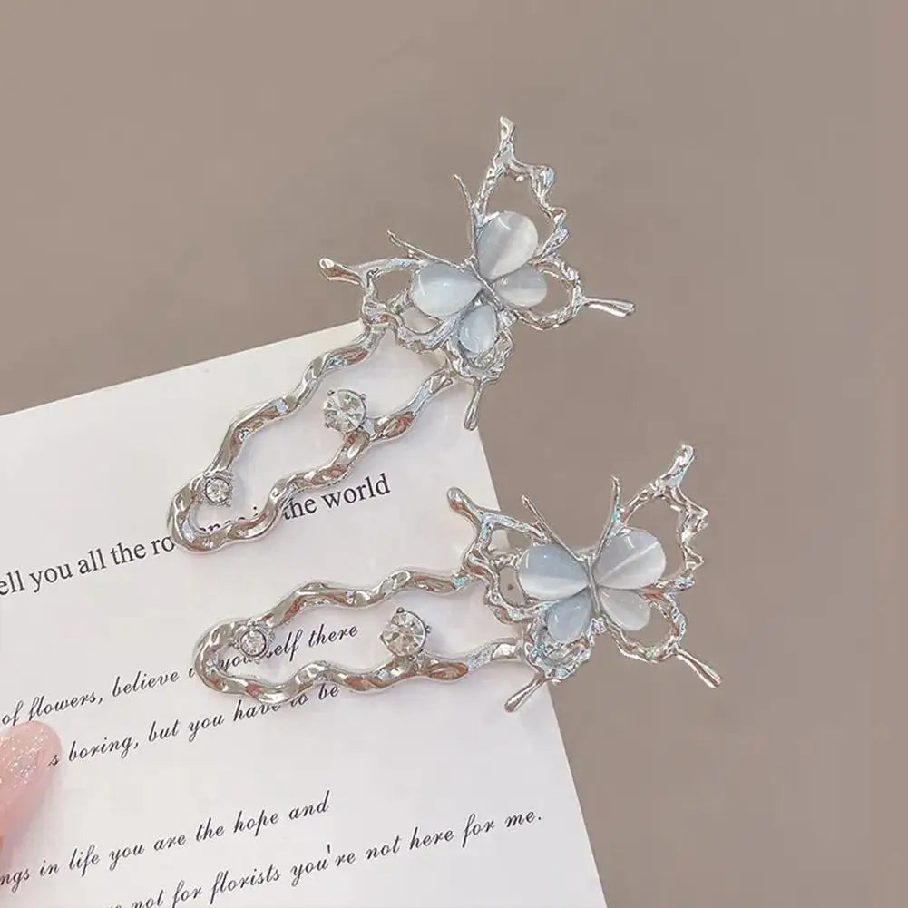 Y2K Girls Irregular Liquid Metal Hair Clip Butterfly Flower Cat