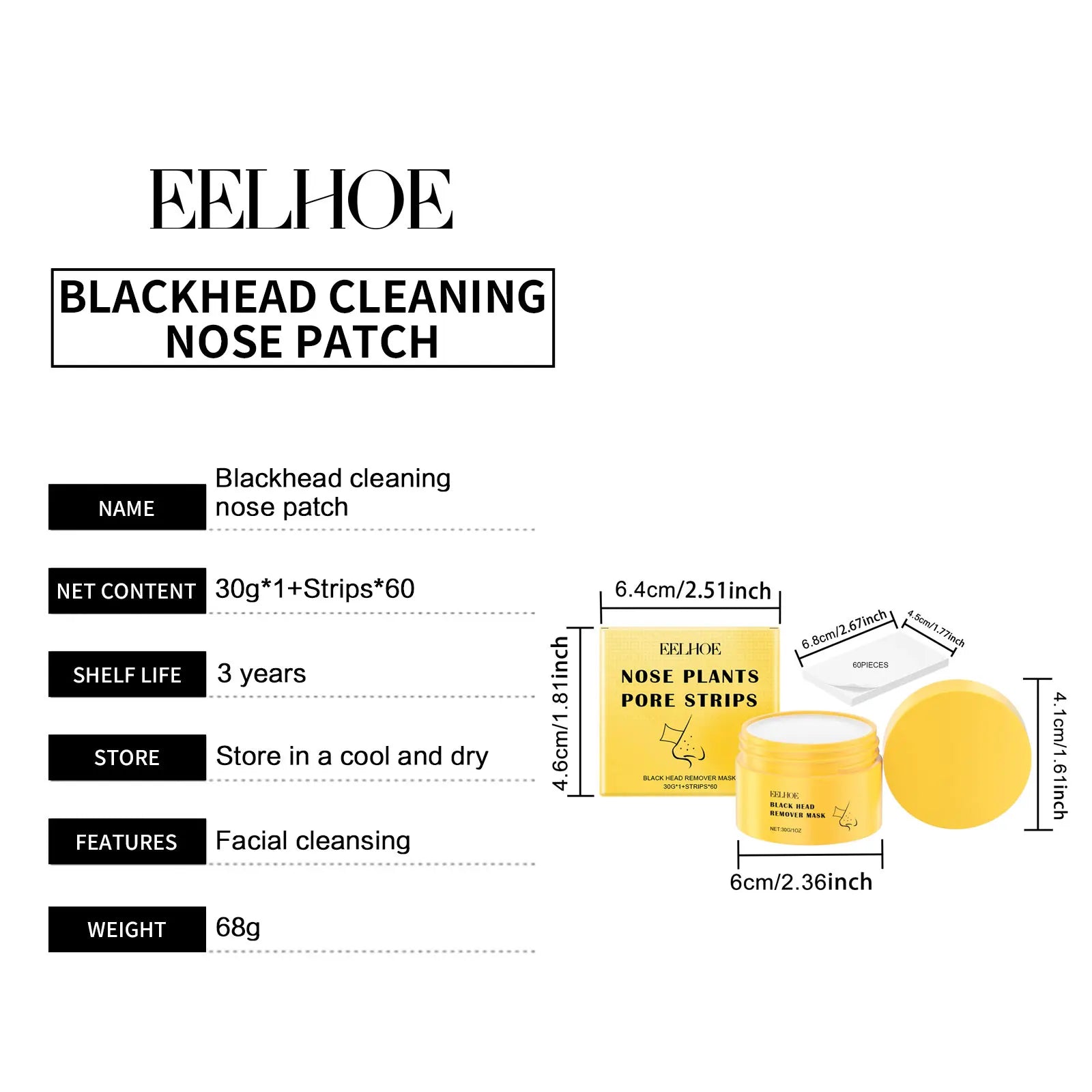 EELHOE Blackhead Remover Face Mask Peel-Off Nasal Strips Deep Cleansing Pore Shrinking Black Head Remover Nose Strip Skin Care