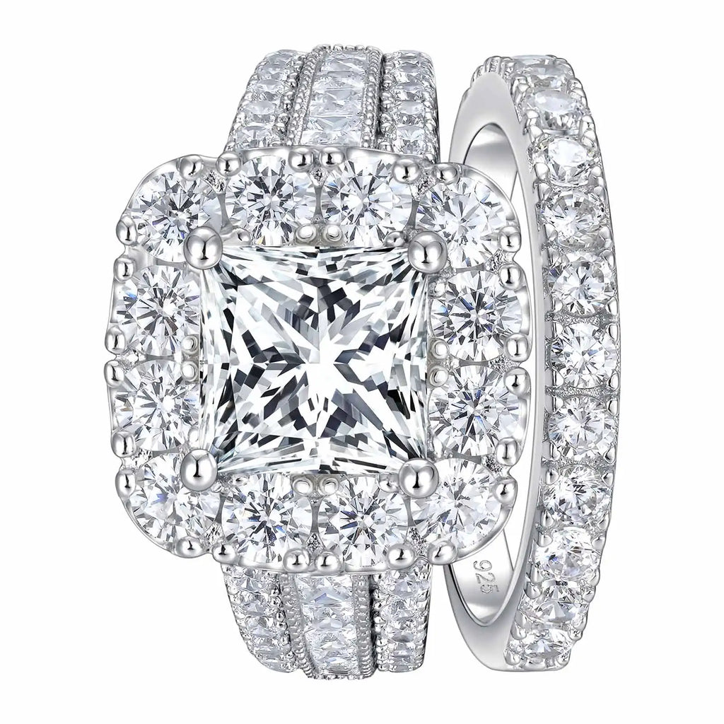 Newshe 2Pcs 925 Silver Wedding Rings Set for Women
