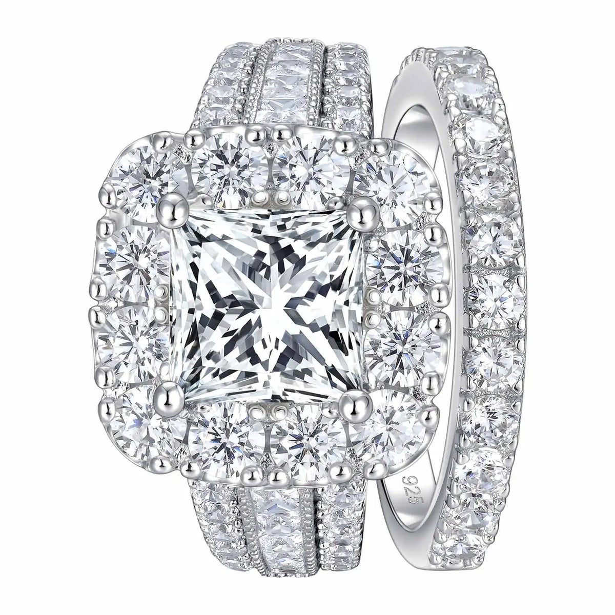 Newshe 2Pcs 925 Silver Wedding Rings Set for Women