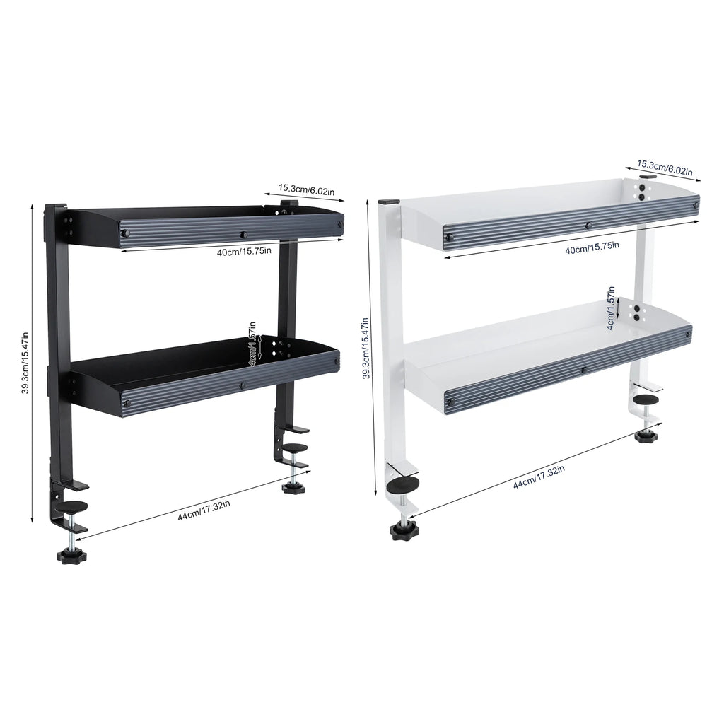 Adjustable 2-Tier Desk Shelf Clamp-On Storage Tray for Displaying Photos Decorations Clip-On Desk Organizer Shelf