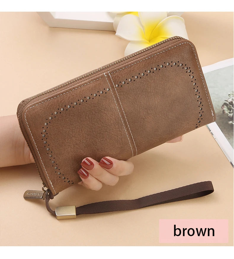 RFID anti-theft long wallet for men and women; 2025 cross-border new version; large capacity mobile phone bag; vintage hollowedo