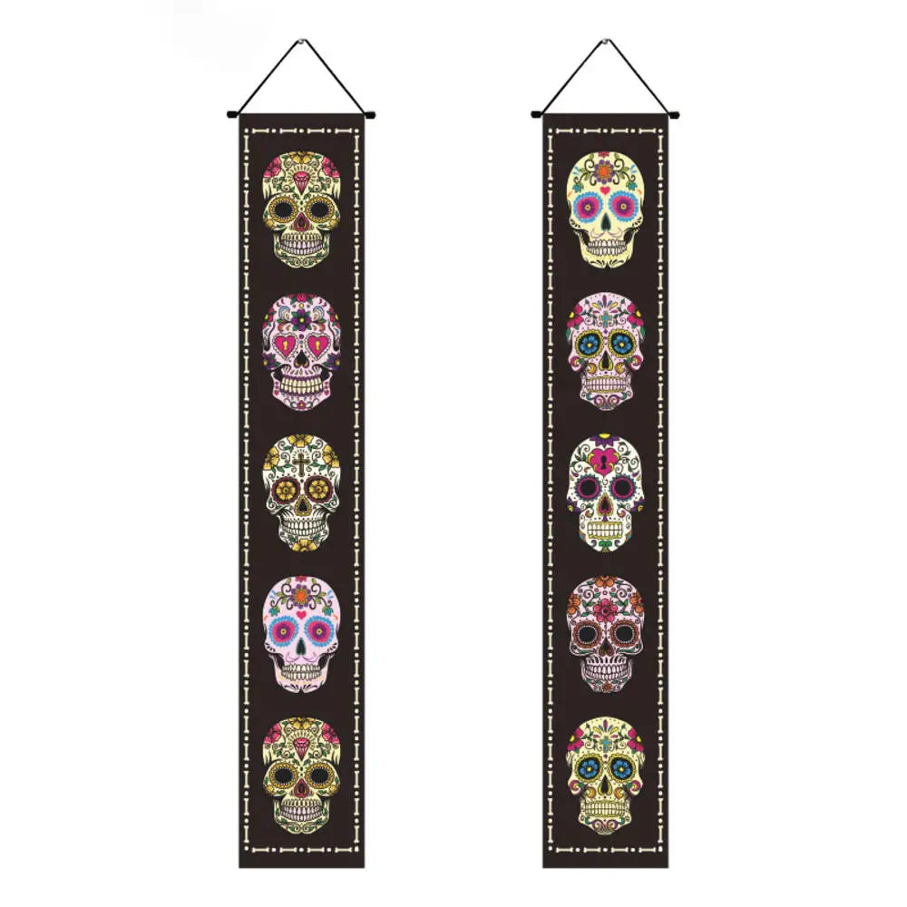 Halloween Decorative Props Mexican Day of the Dead flag Hanging Outdoors Hanging Porch Sign Halloween Welcome Signs Home Decor