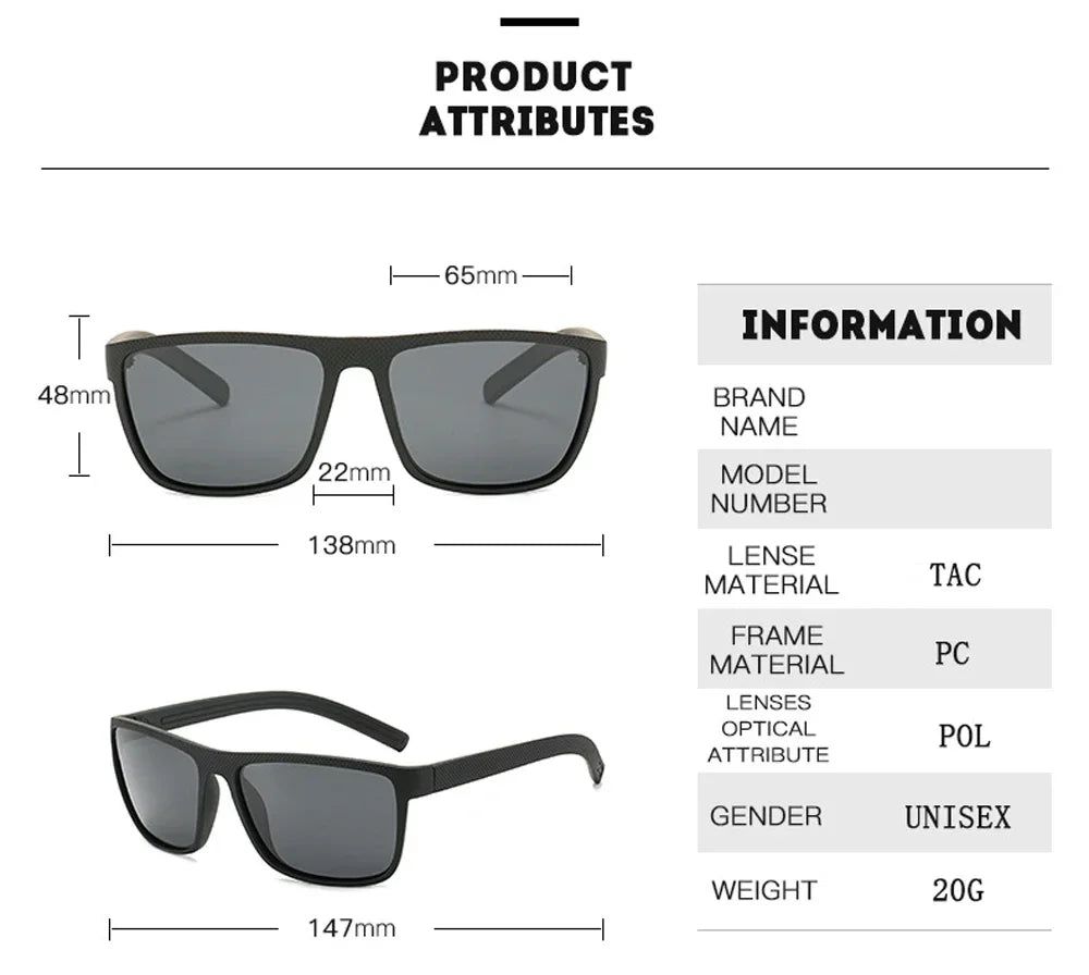 MUSELIFE Polarized Sunglasses for Men - Fashion Square Design Driving Eyewear in Plastic - Oculos de Sol for Travel