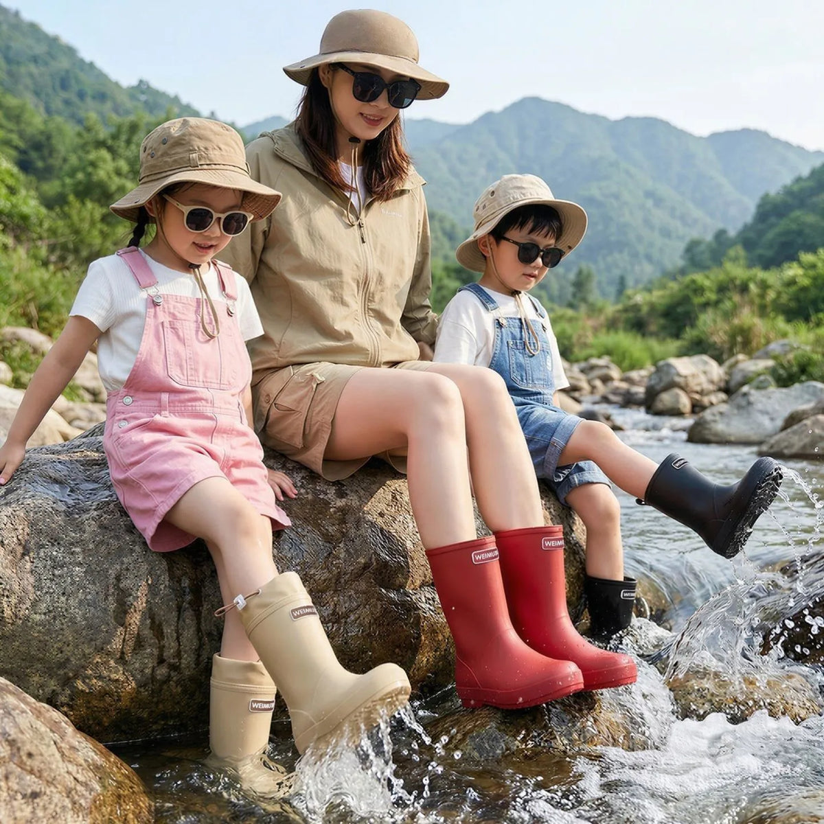 Fashionable Women's Mid-Calf Rain Boots Waterproof Slip-Resistant Outdoor Shoes