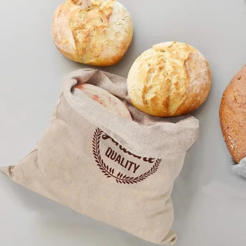 Reusable Linen French Loaf Bread Bags Portable Drawstring Bag for Homemade Kitchen Artisan Bread Fresh Friendly Keeping Storage