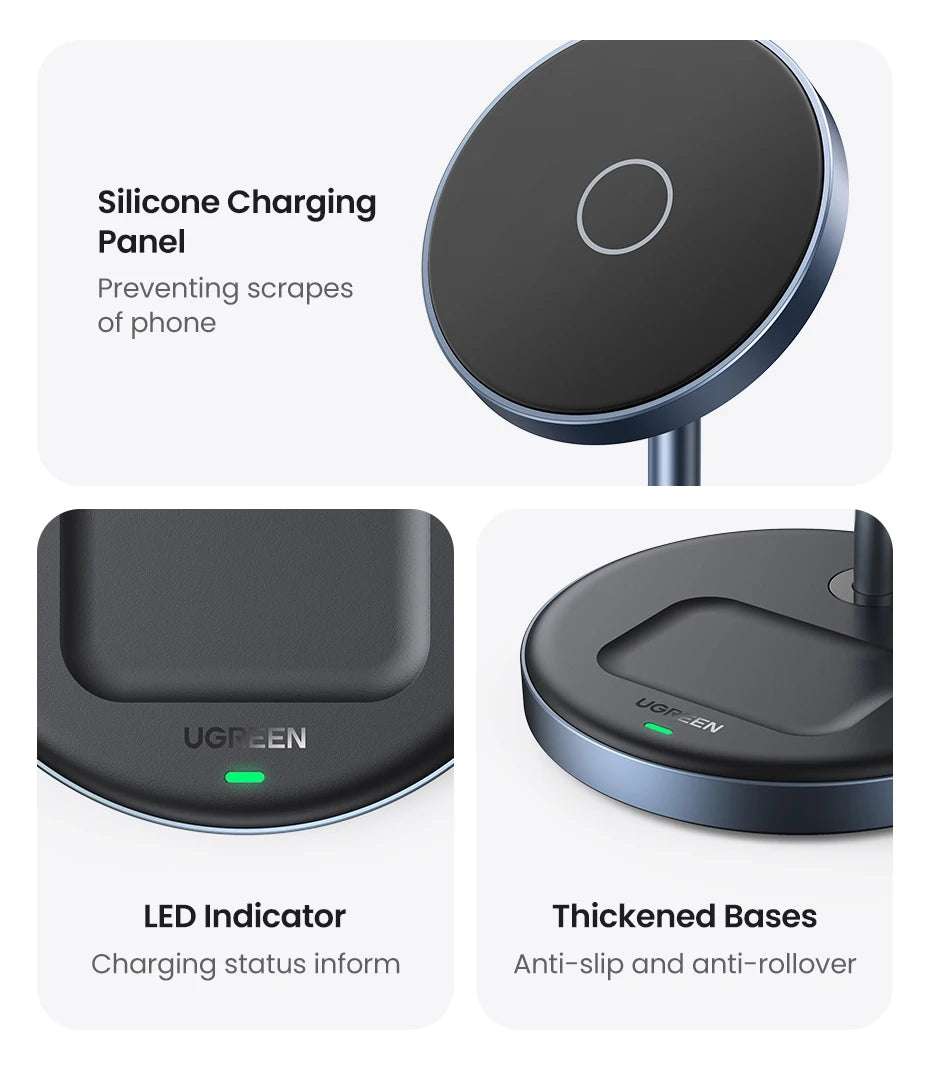 UGREEN Qi Magnetic Wireless Charger Stand Charging Holder For iPhone 16 15 Pro Max/AirPods Fast Charger MagSafe Charging