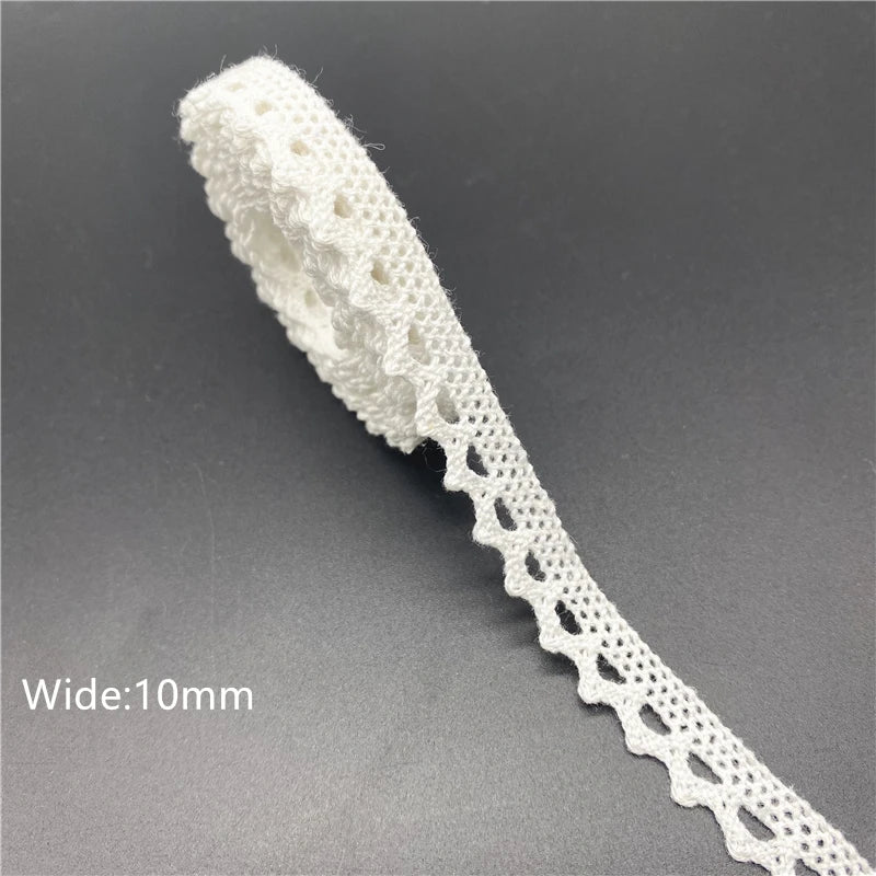 10mm-50mm 2yards White 100%Cotton Lace Ribbon For Apparel Sewing Fabric Trim Cotton Crocheted Lace Ribbon Handmade Accessories
