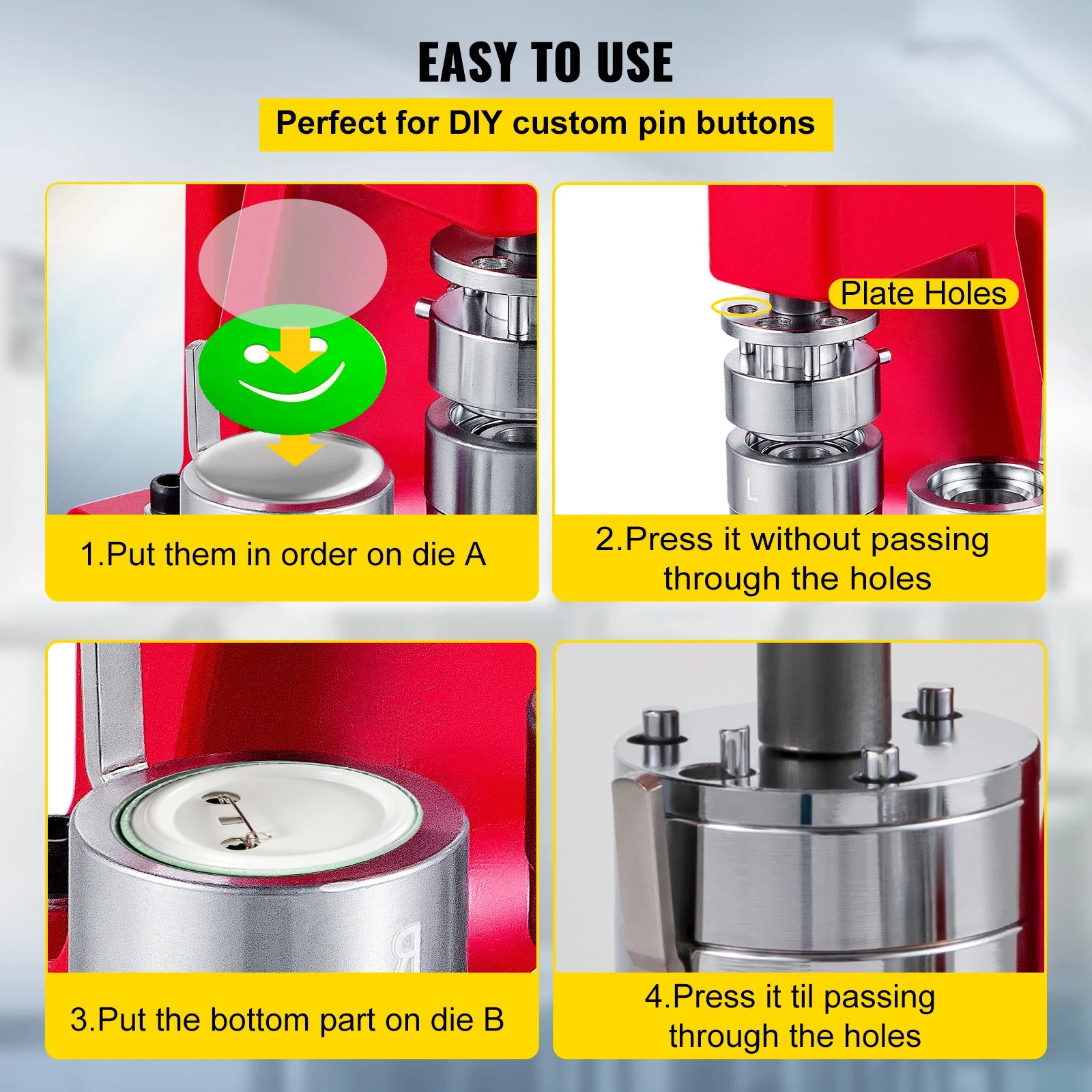 SucceBuy 25-75MM Badge Maker Machine DIYButton Pin Broochs Press Making Tool with 500 or 1000Pcs Circle Manufacture Button Parts