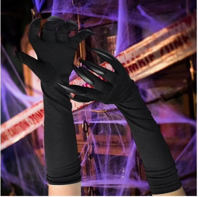 5/1pair Scary Long Nails Gloves Halloween Cosplay Ghost Claw Black Nails Finger Gloves Arm Sleeves Party Costumes Props Supplies