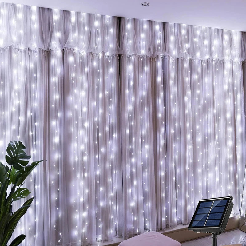 Solar LED Curtain Light Outdoor Garland Solar Fairy String